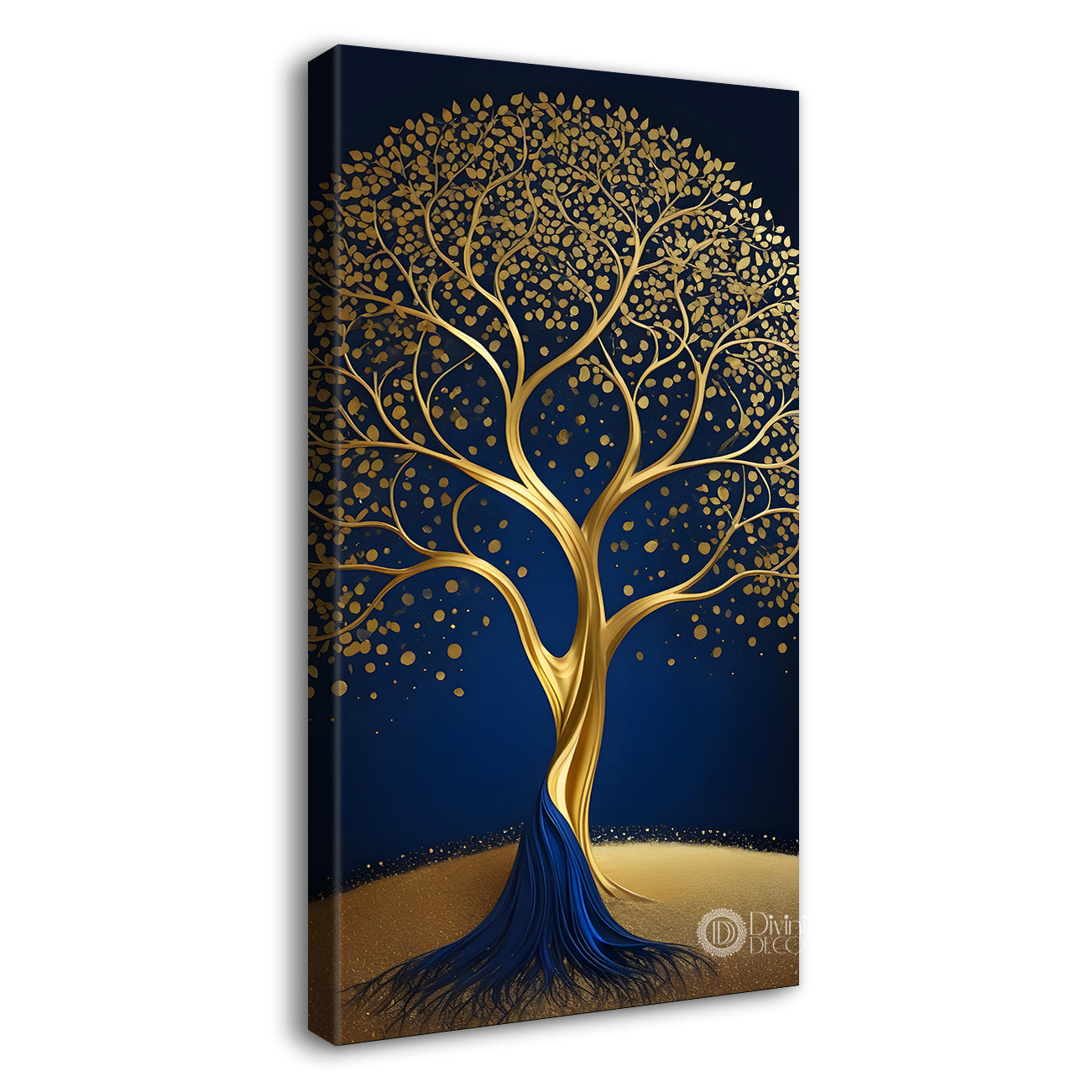 Golden tree in dark blue texutred background modern art Canvas painting - Tree-V-4