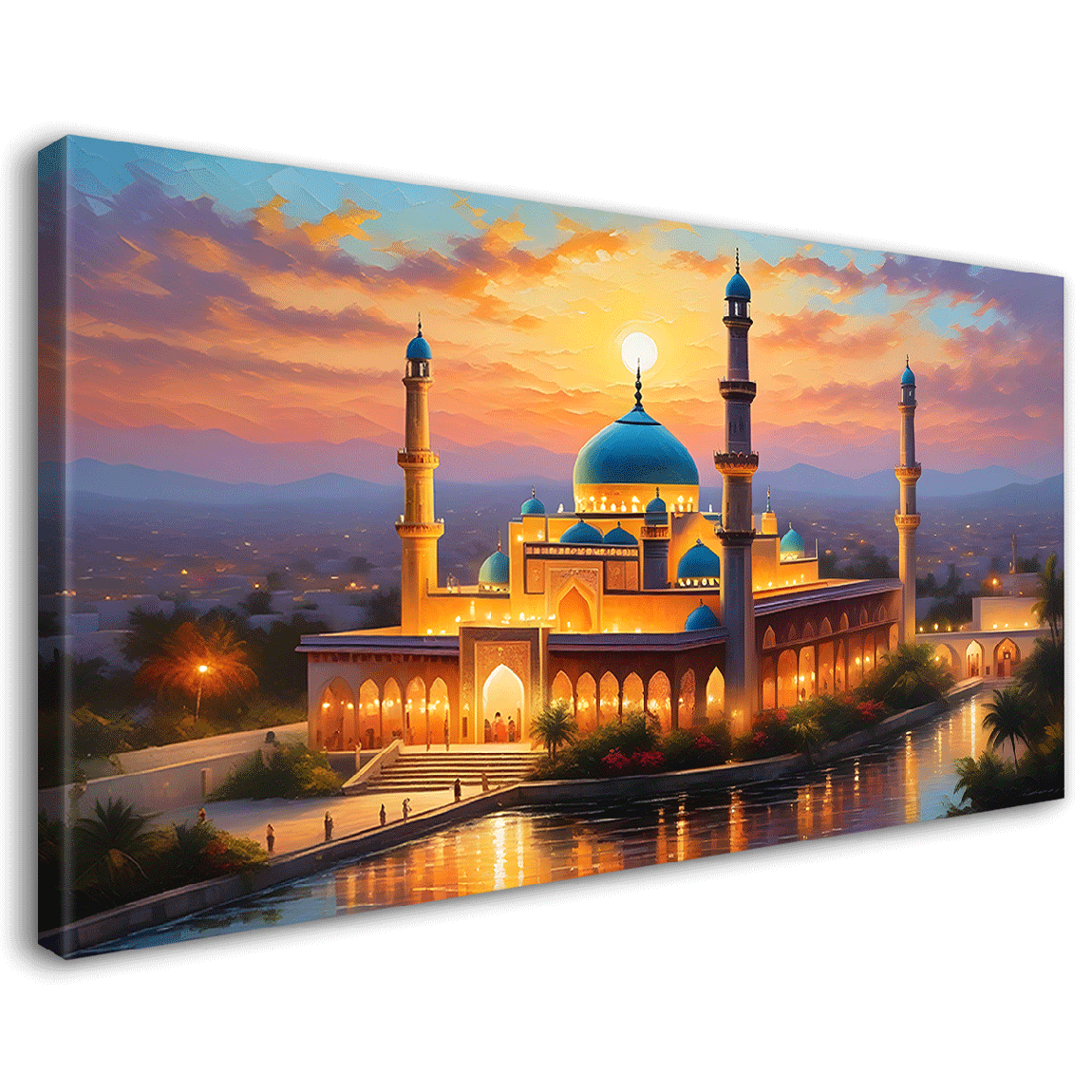 Beautiful Islamic mosque with sunset textured oil painting Canvas Painting - Islamic paintings - 50