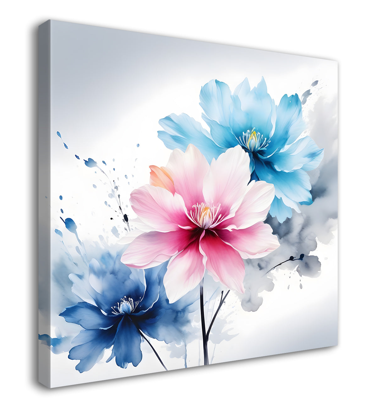 Pink flower in water colourf textured paitning - Flower-S-500