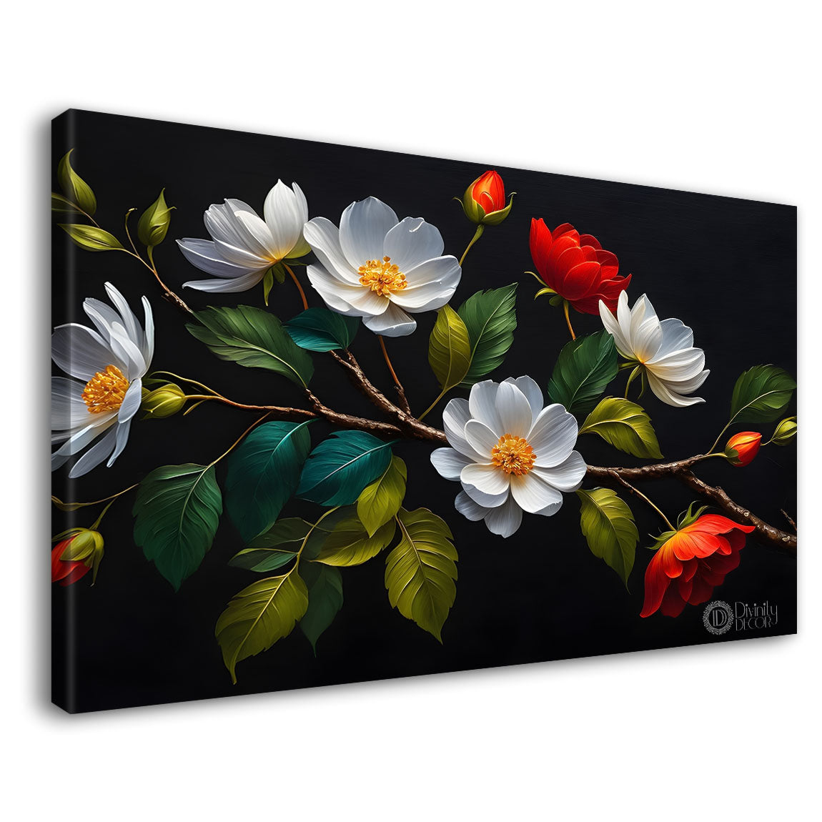 Colorful flowers in black background canvas painting- Flower-500