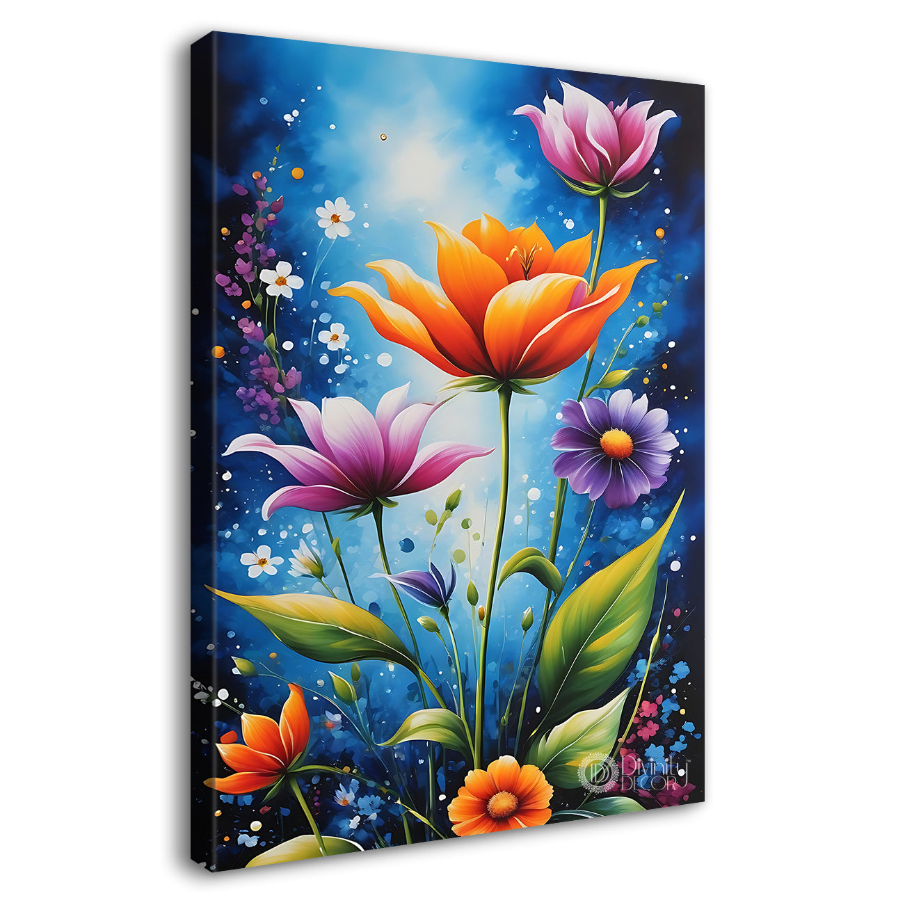 Colourful flowers in navy blue background  - Flower-V-500