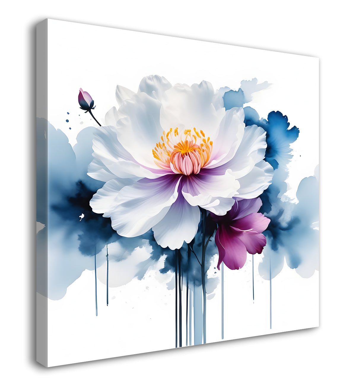 White flower in water colourful textured painting  Flower-S-501