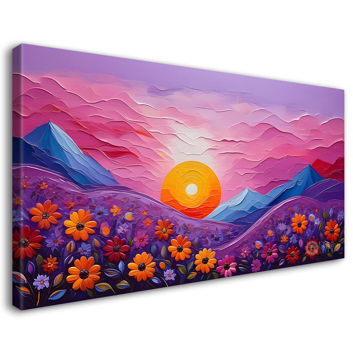 Mountains with pink sky painting Canvas Painting - Nature Art -501