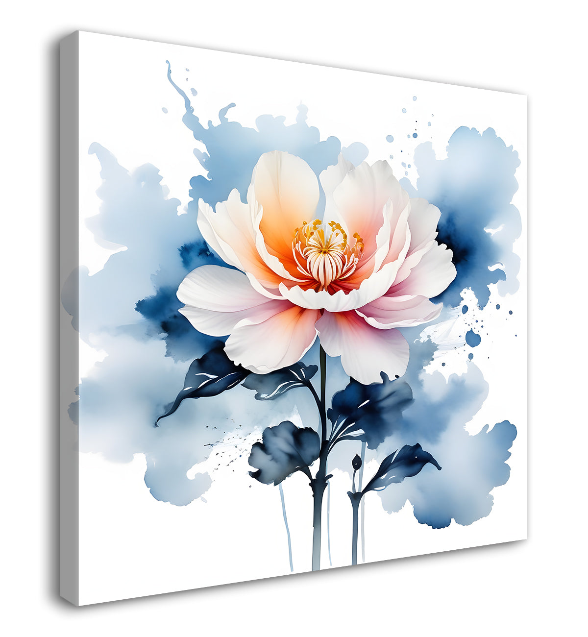 White flower in water colourful textured painting  Flower-S-502