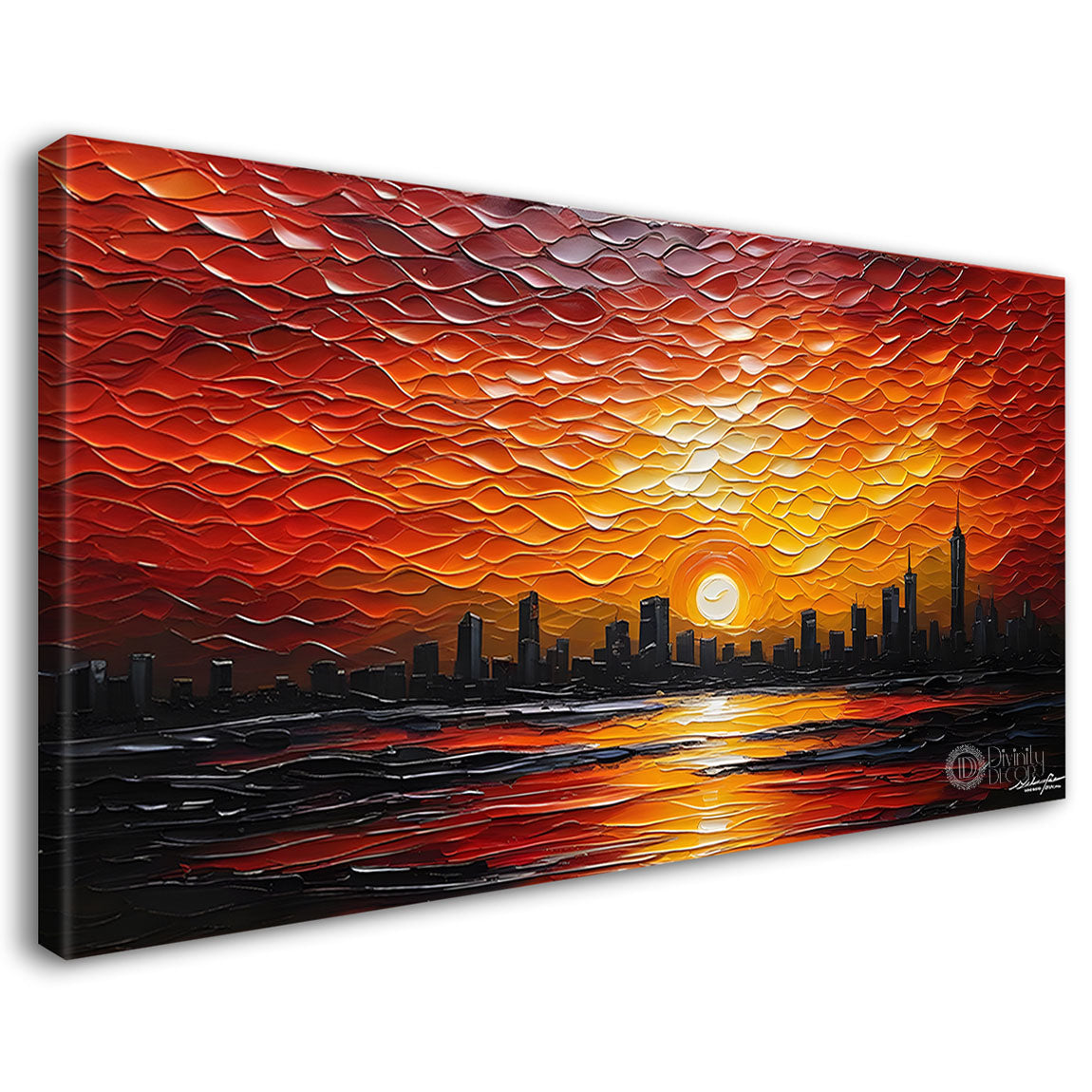 Sunset view in textured painting Canvas Painting - Nature Art -502