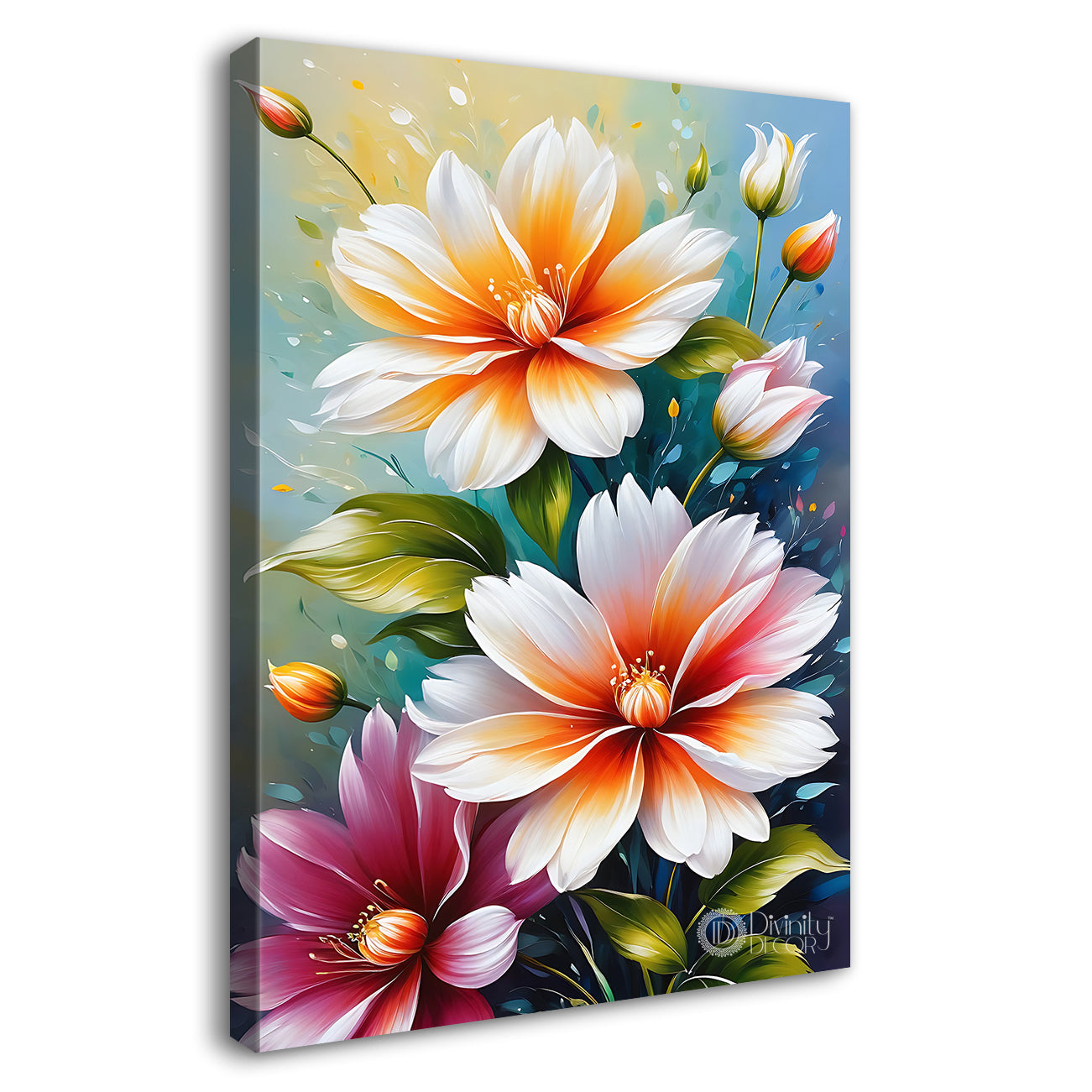 Pink flowers in green textured background - Flower-V-503