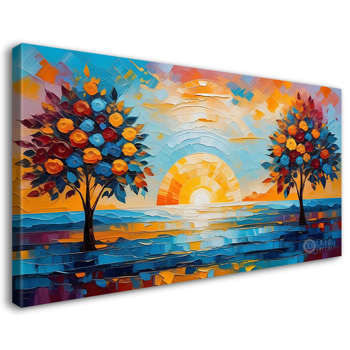 Colorful trees and river painting Canvas Painting - Nature Art -504