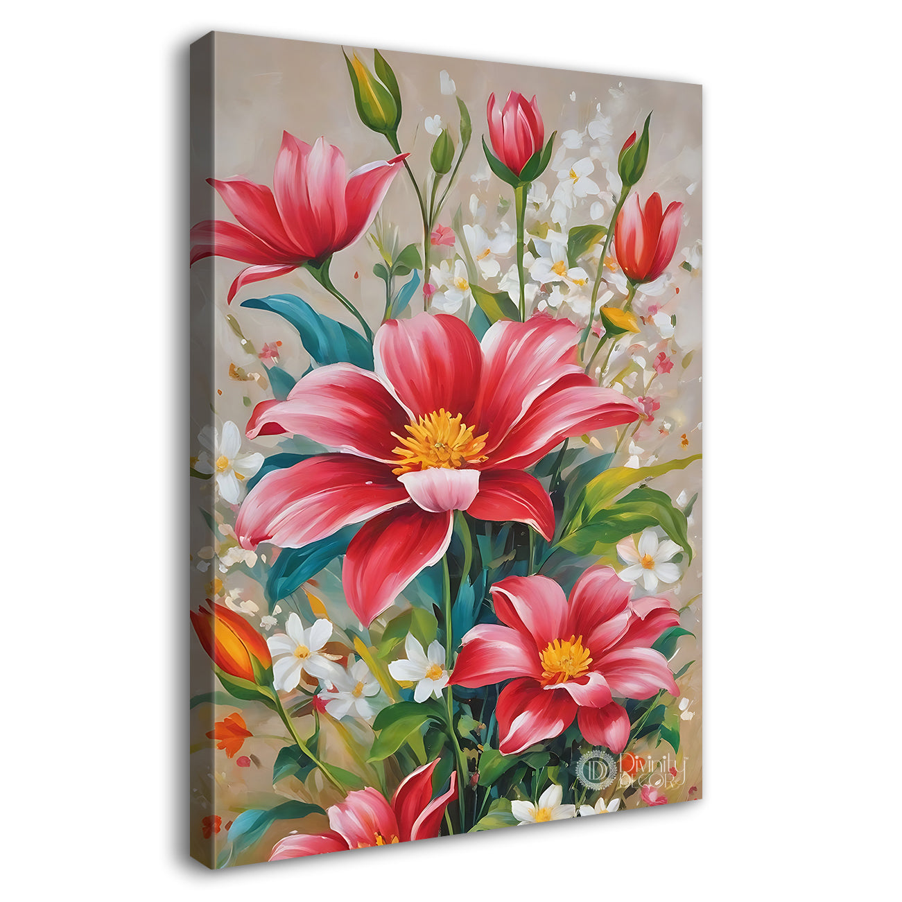 Pink flowers in light textured painting- Flower-V-504