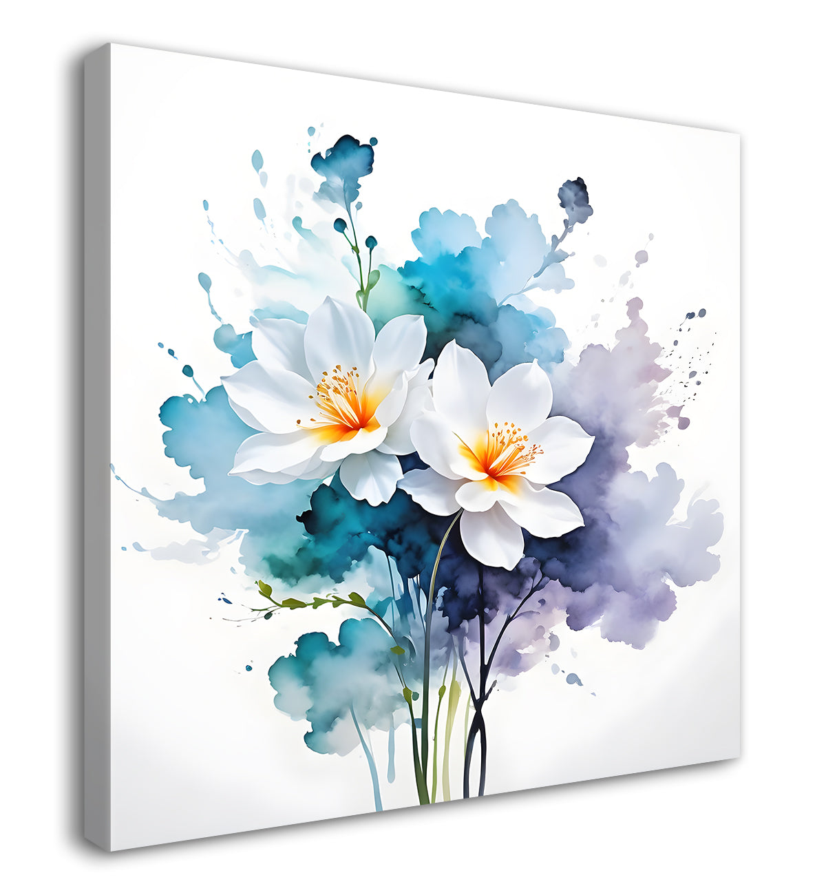 White flower in water colourful textured painting  Flower-S-504