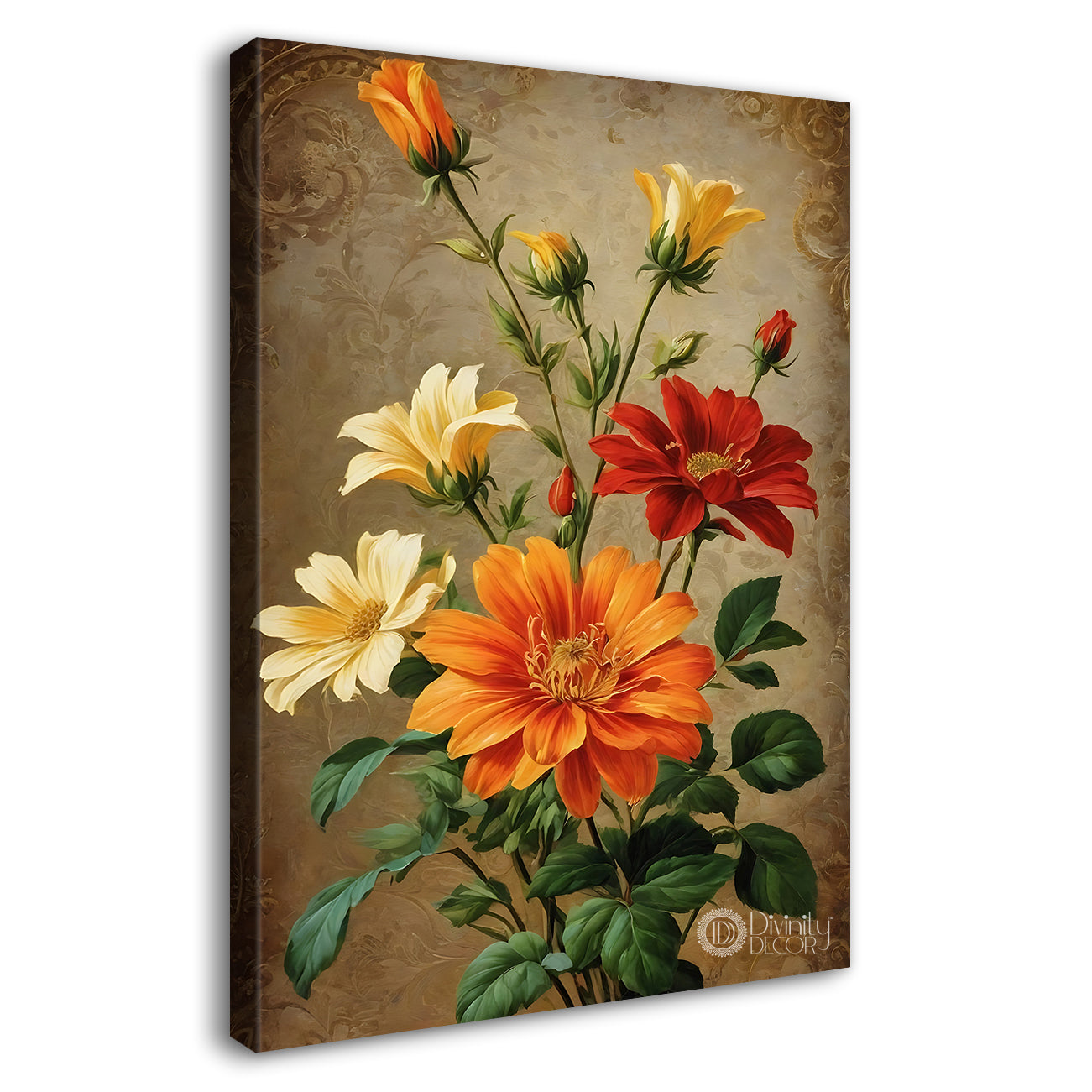 Colourful flowers in light brown background - Flower-V-505