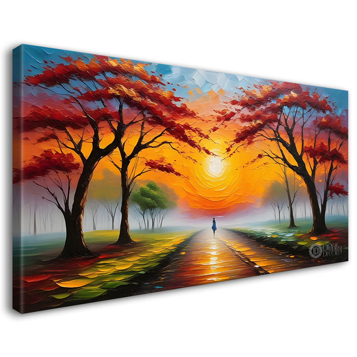 Orange flowers and sun textured painting Canvas Painting - Nature Art -506