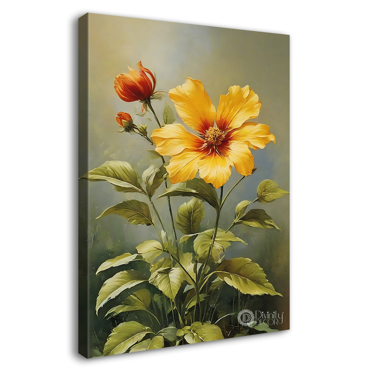 Yellow flower in grey background art - Flower-V-506