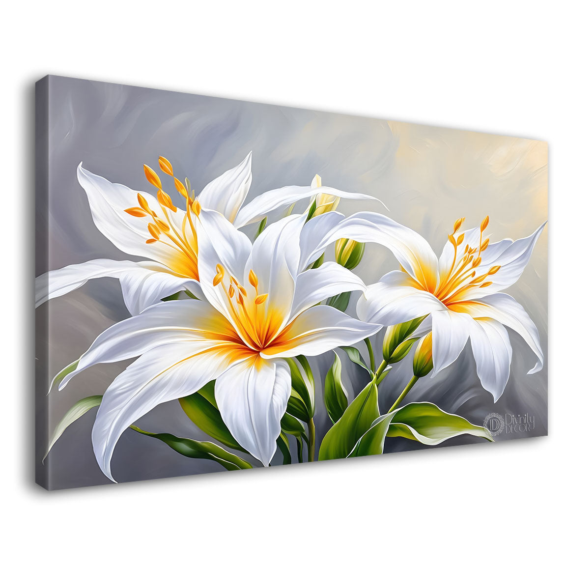 White flowers in grey background canvas painting- Flower-507