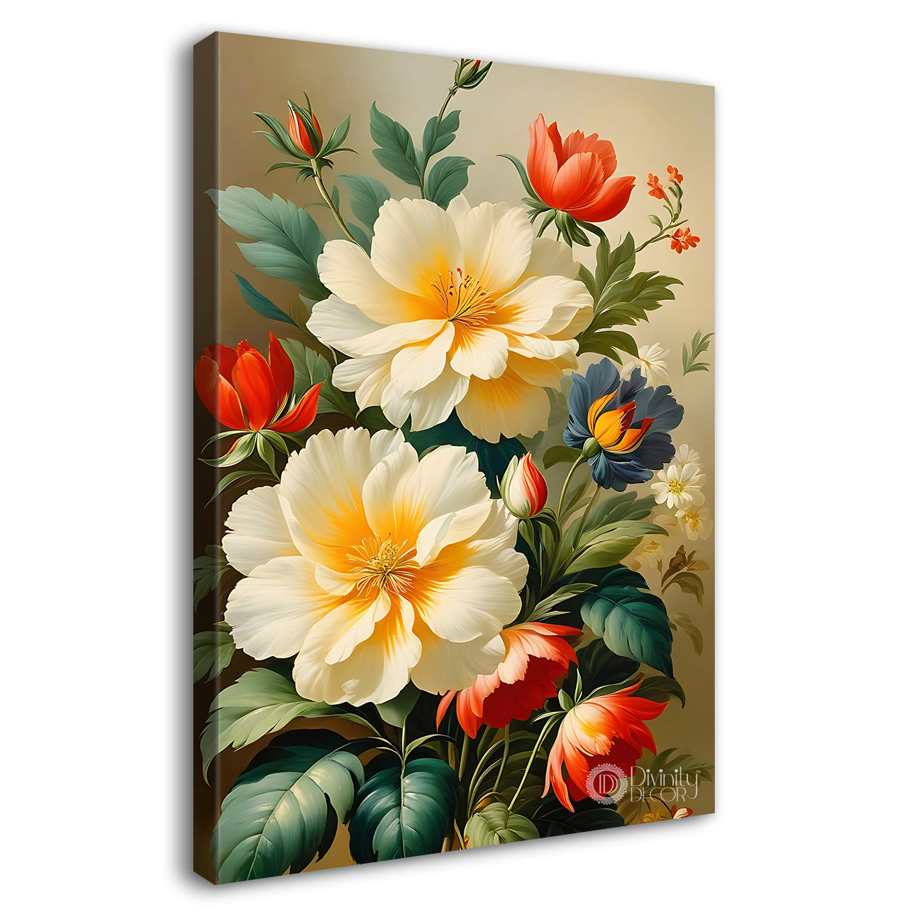 White flowers in light textured painting - Flower-V-507