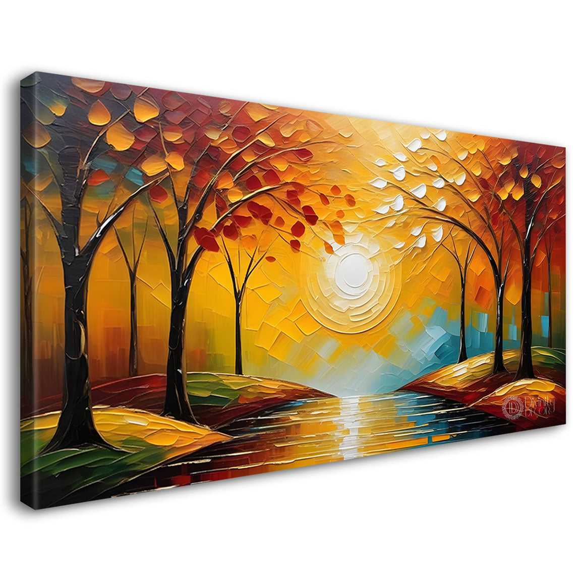 Orange flowers and sun textured painting Canvas Painting - Nature Art -507