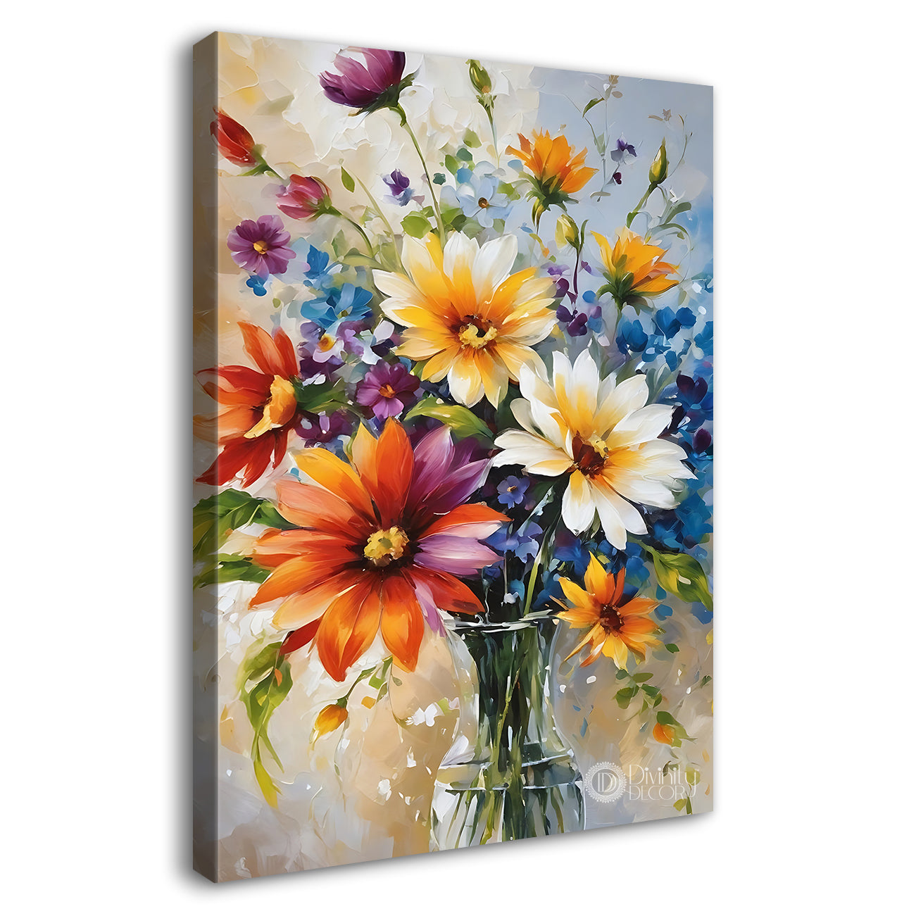 Colourful flowers in a vase in light textured background  - Flower-V-508