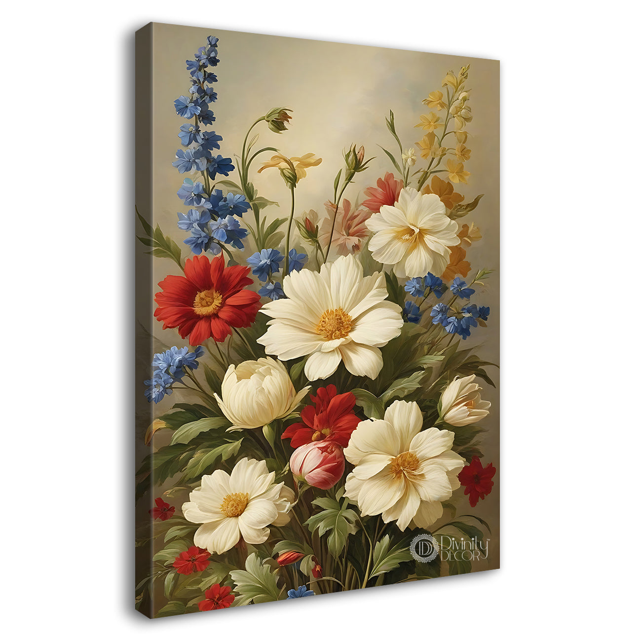 White flowers in light textured painting- Flower-V-509