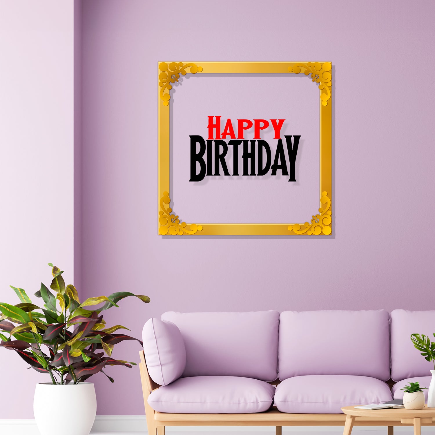 Happy birthday Golden Plaque for Gifting, Wall Decor Clear UV print with Golden Border-50