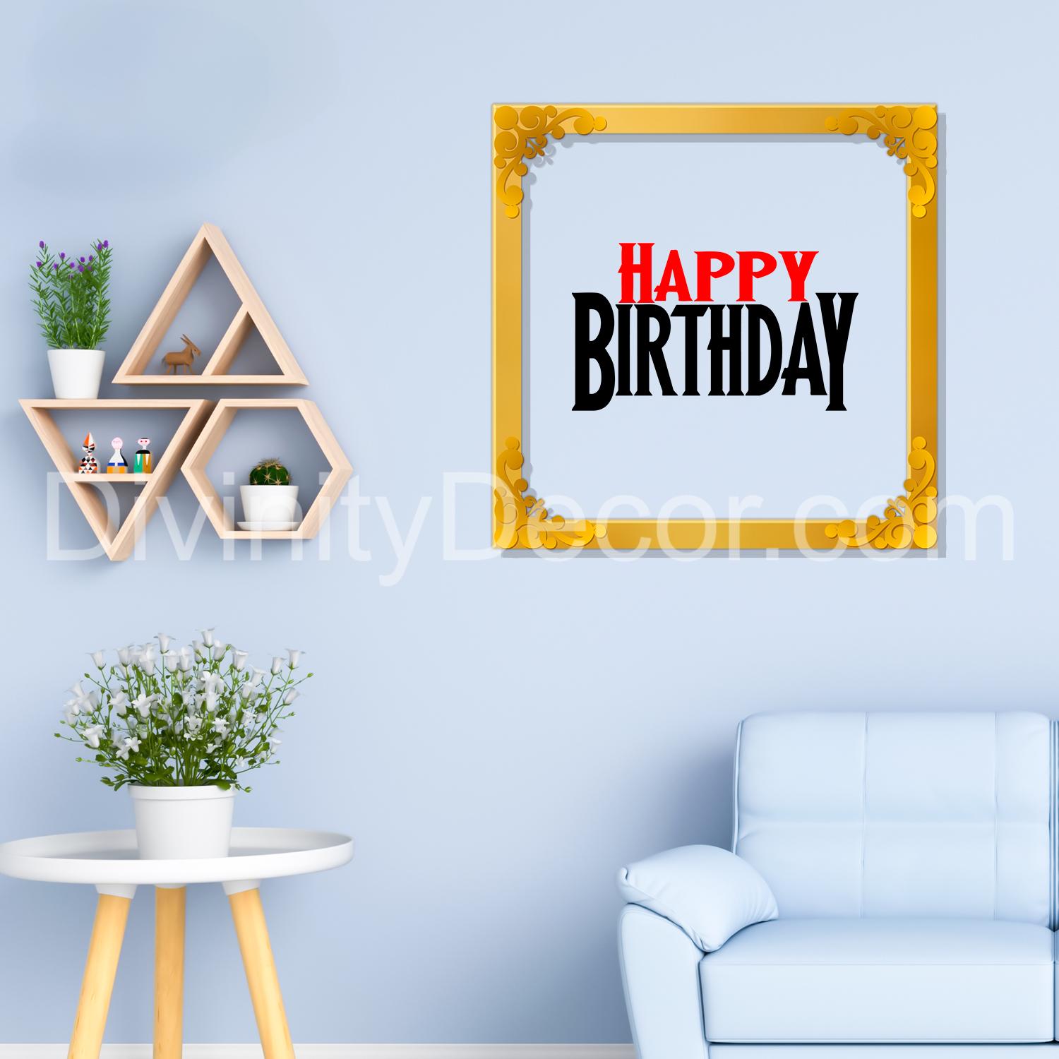Happy birthday Golden Plaque for Gifting, Wall Decor Clear UV print with Golden Border-50
