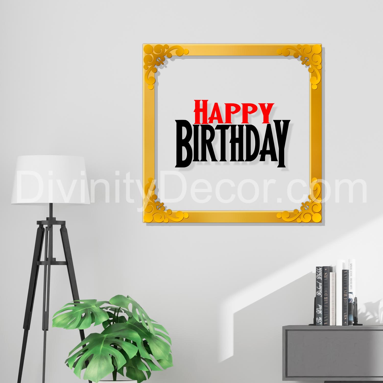 Happy birthday Golden Plaque for Gifting, Wall Decor Clear UV print with Golden Border-50