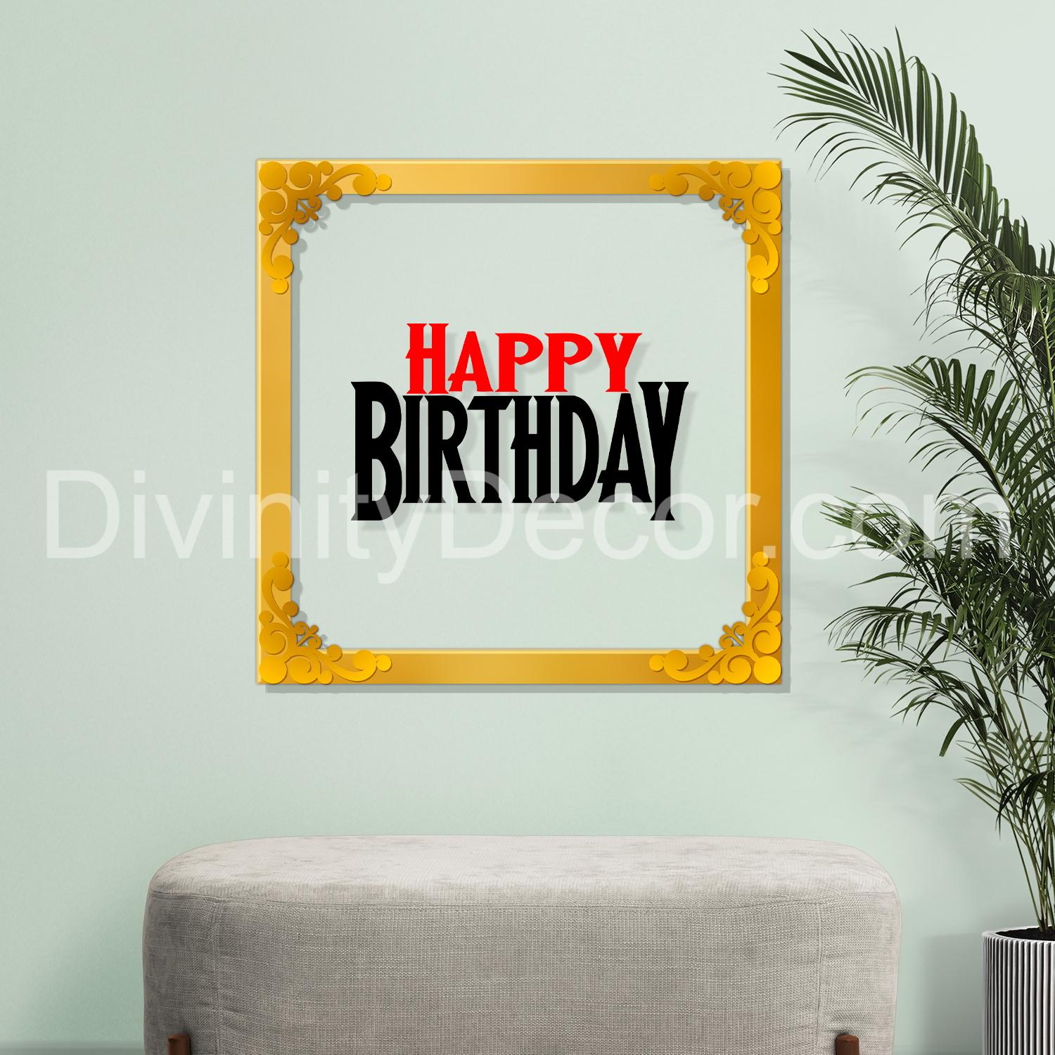 Happy birthday Golden Plaque for Gifting, Wall Decor Clear UV print with Golden Border-50