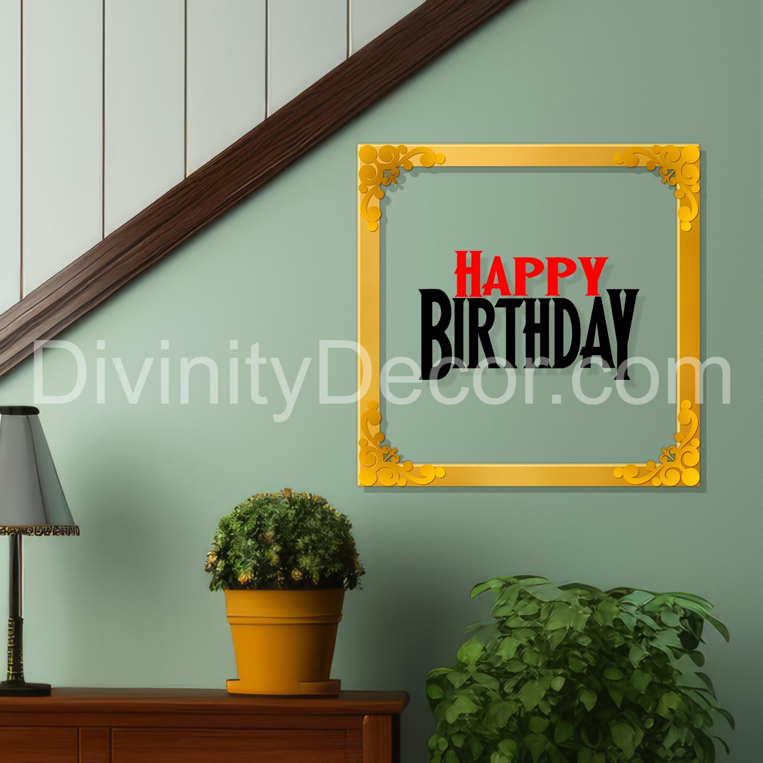 Happy birthday Golden Plaque for Gifting, Wall Decor Clear UV print with Golden Border-50