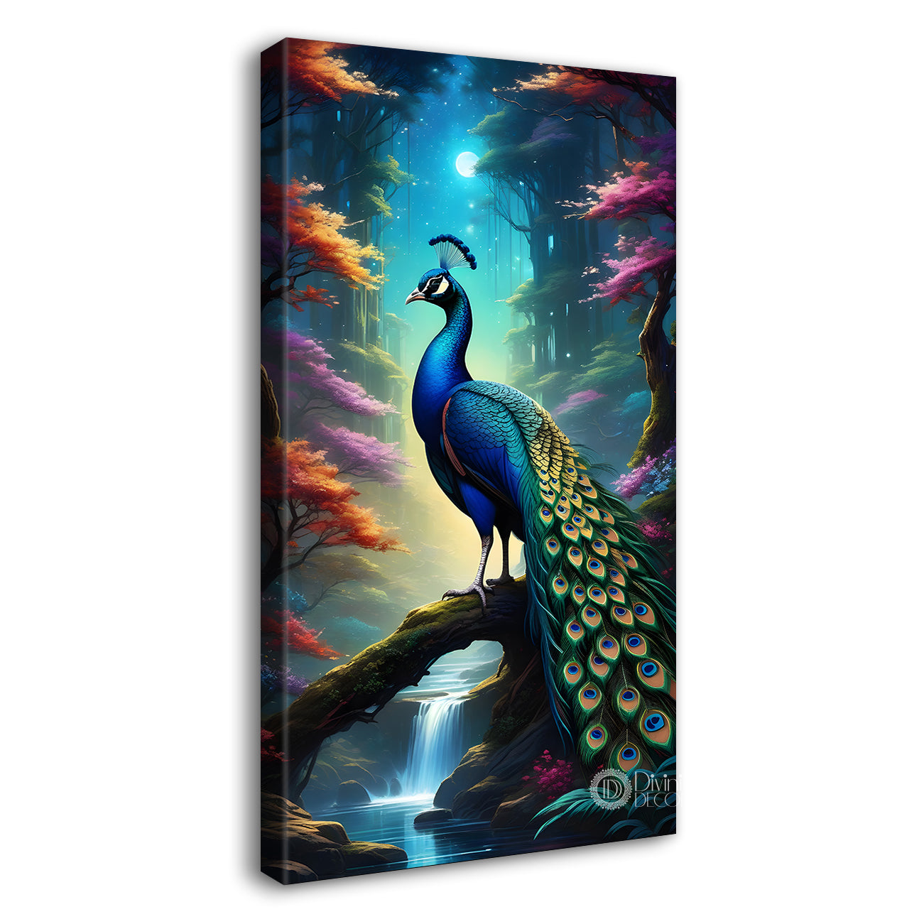 Peacock on branch with purple background modern art painting  - Design - Peacock-V-50