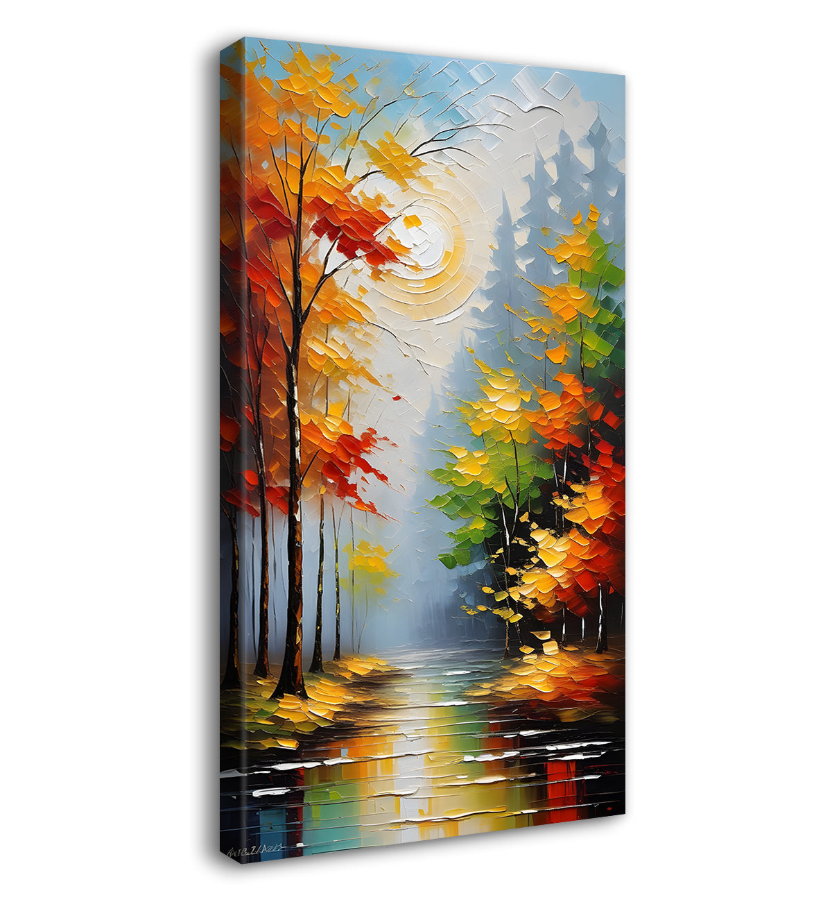 Orange trees with lake terxtured natural art Canvas Painting - Nature Art -V-50