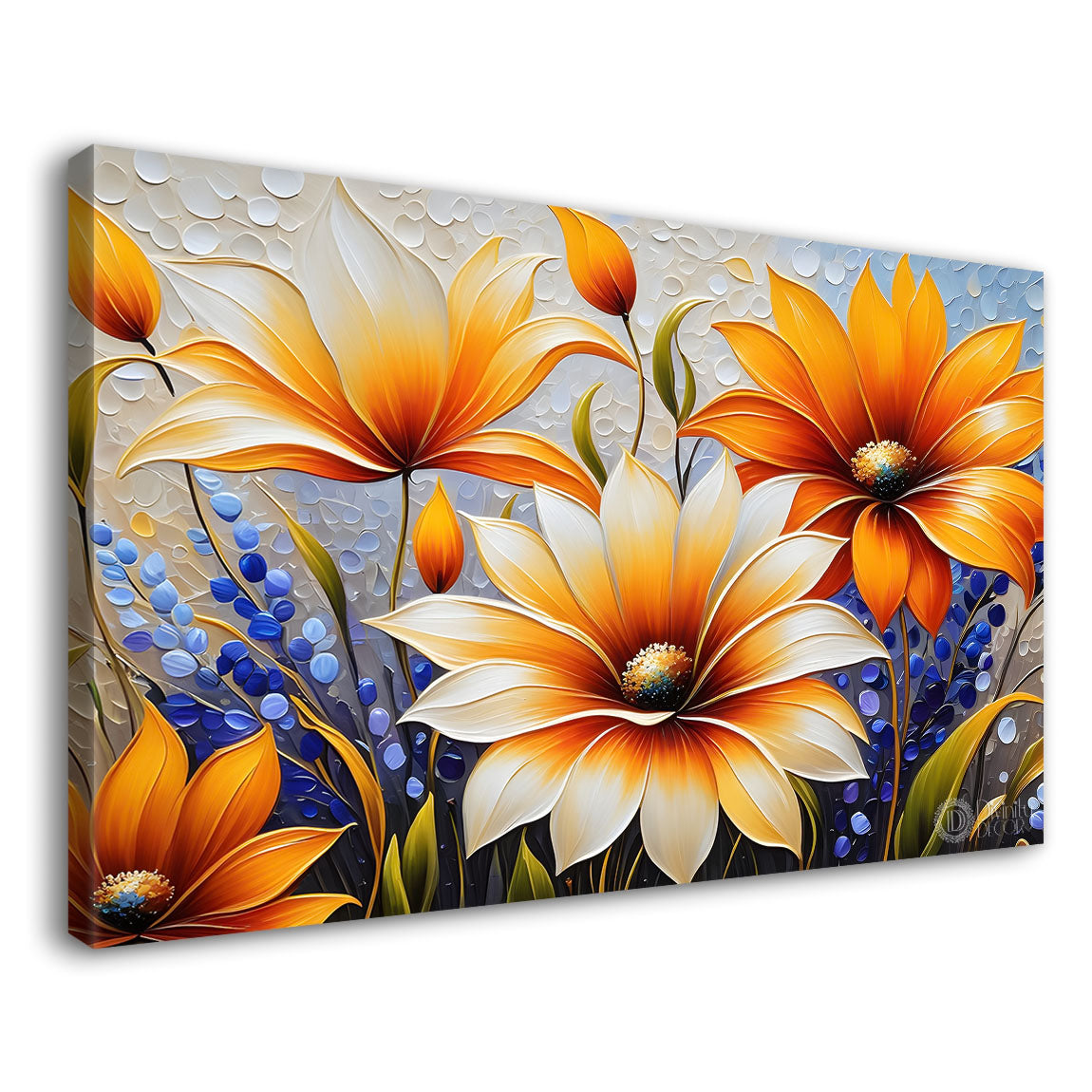 White and orange flowers with bight textured painting- Design - Flower-50