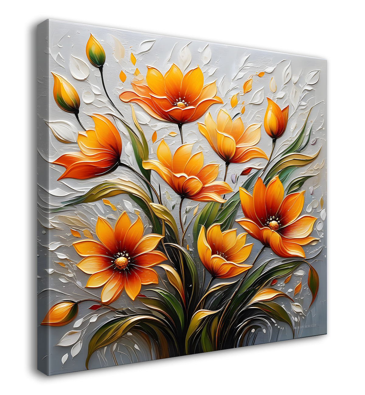 Orange flowers in light background textured painting - Flower-S-50