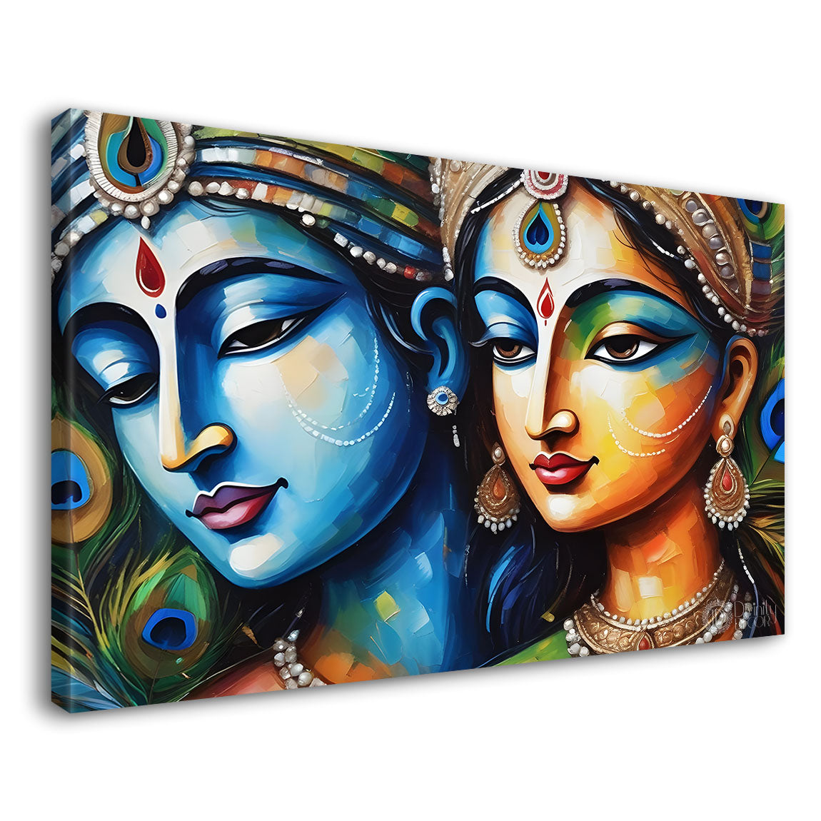 Blue face Krishna and Radha painting Canvas Painting - Design - Krishna-50