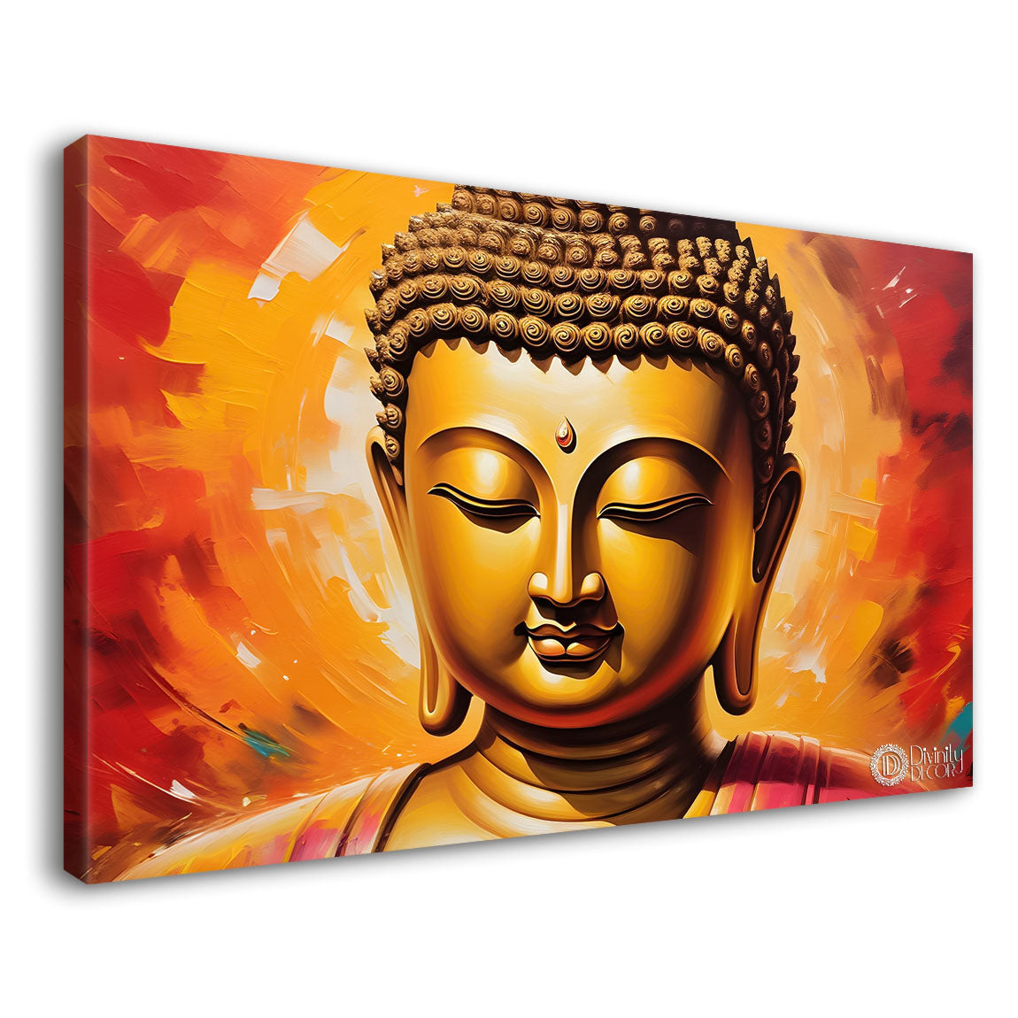 Golden buddha with red background textured painting Canvas Wall Painting - Buddha-50