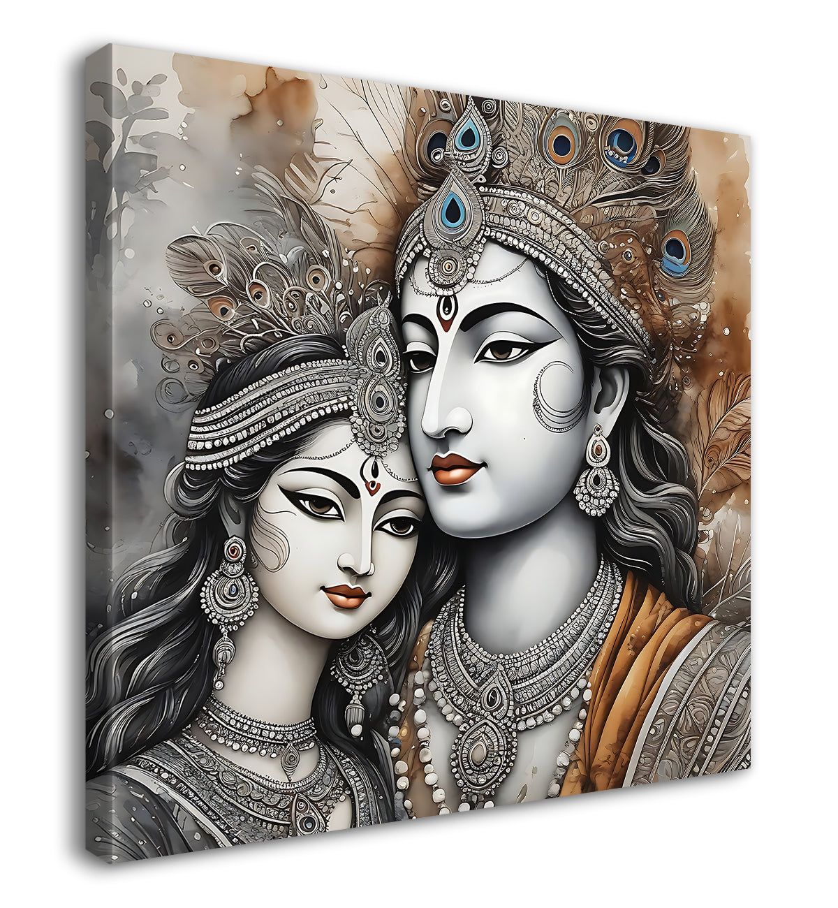 Krishna and Radha with grey and brown textured oil  Canvas Painting 24X24- Design - Krishna-S-50
