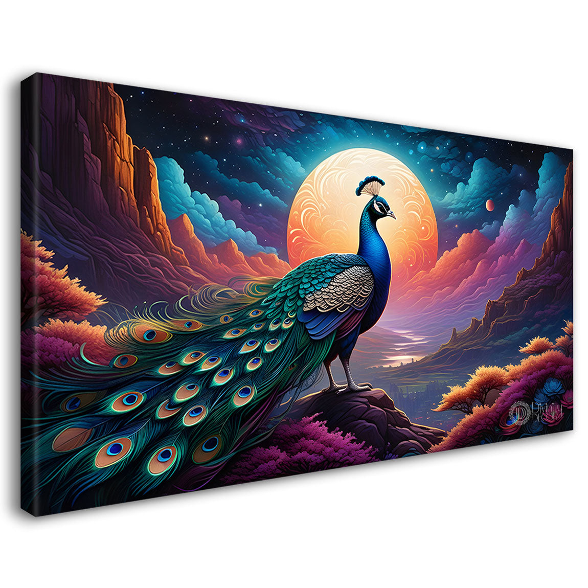 Peacock on the branch with blue background modern art Canvas Painting - Design - Peacock-51