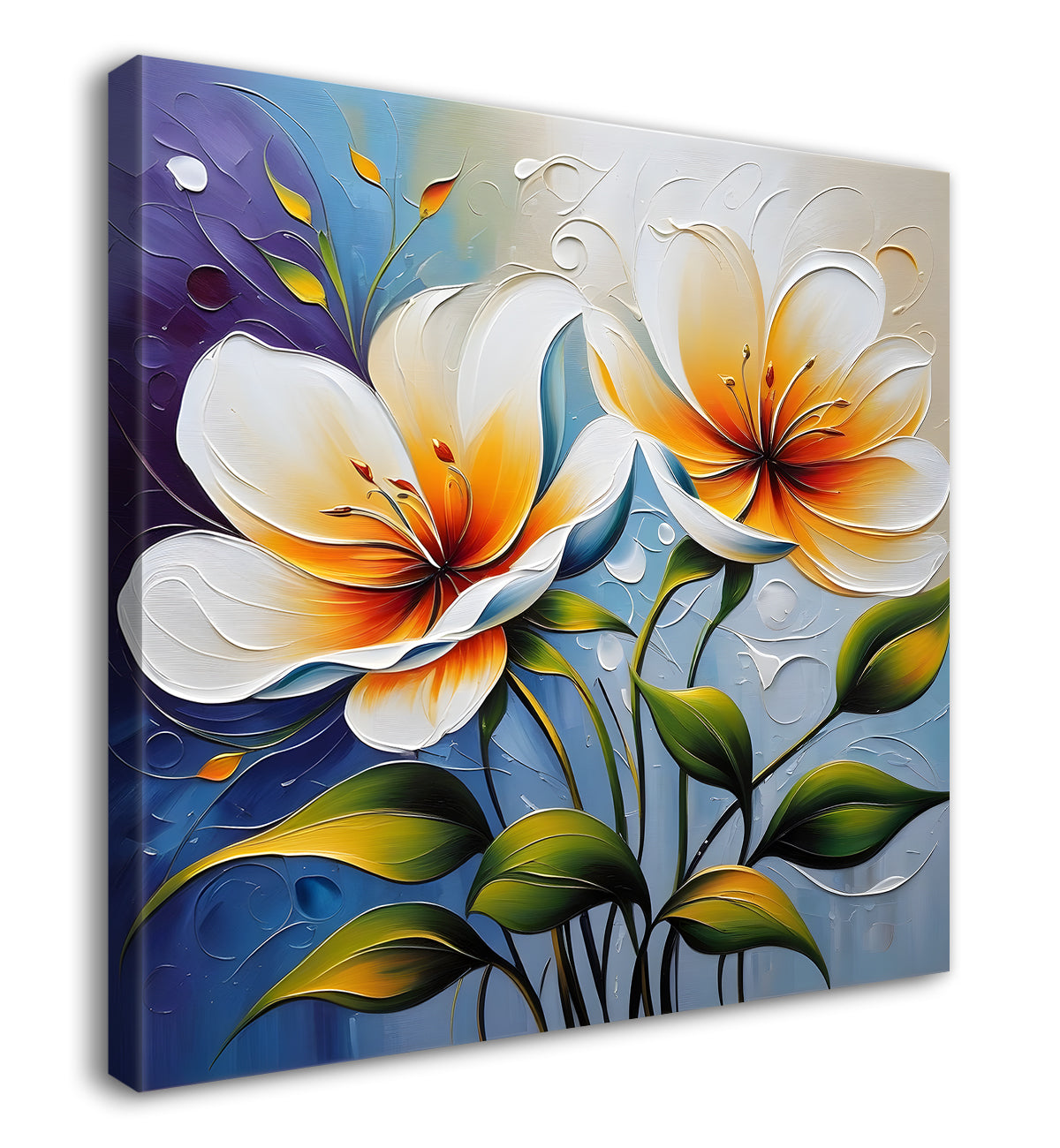 White flower in purple textured painting Flower-S-510