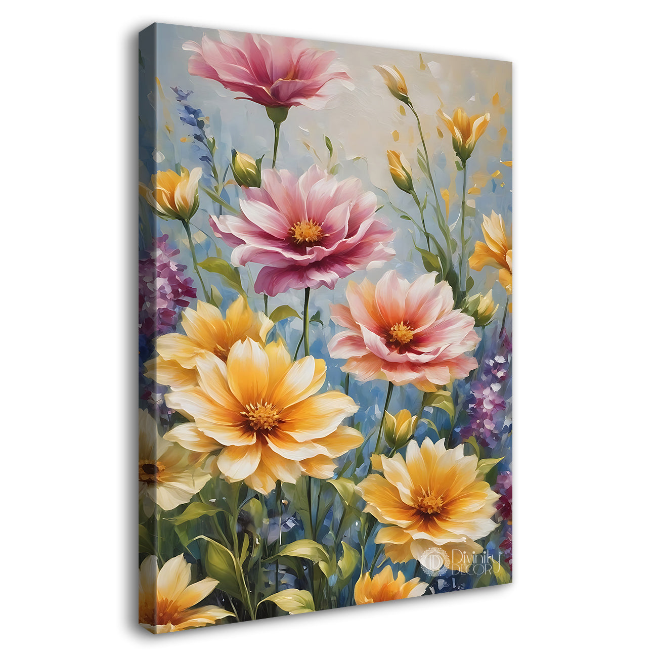 Pink and yellow flowers in grey textured background - Flower-V-510