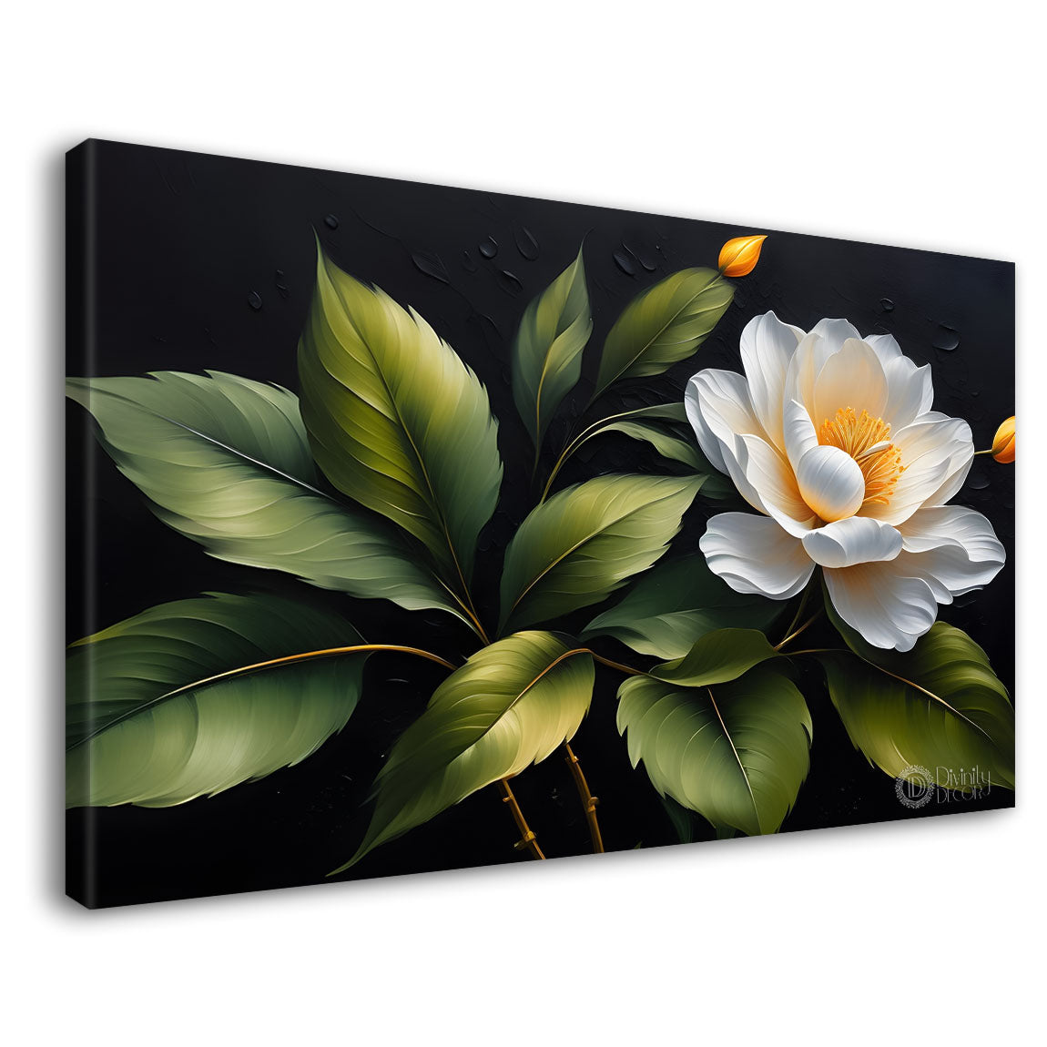 White flower in black background canvas painting- Flower-511
