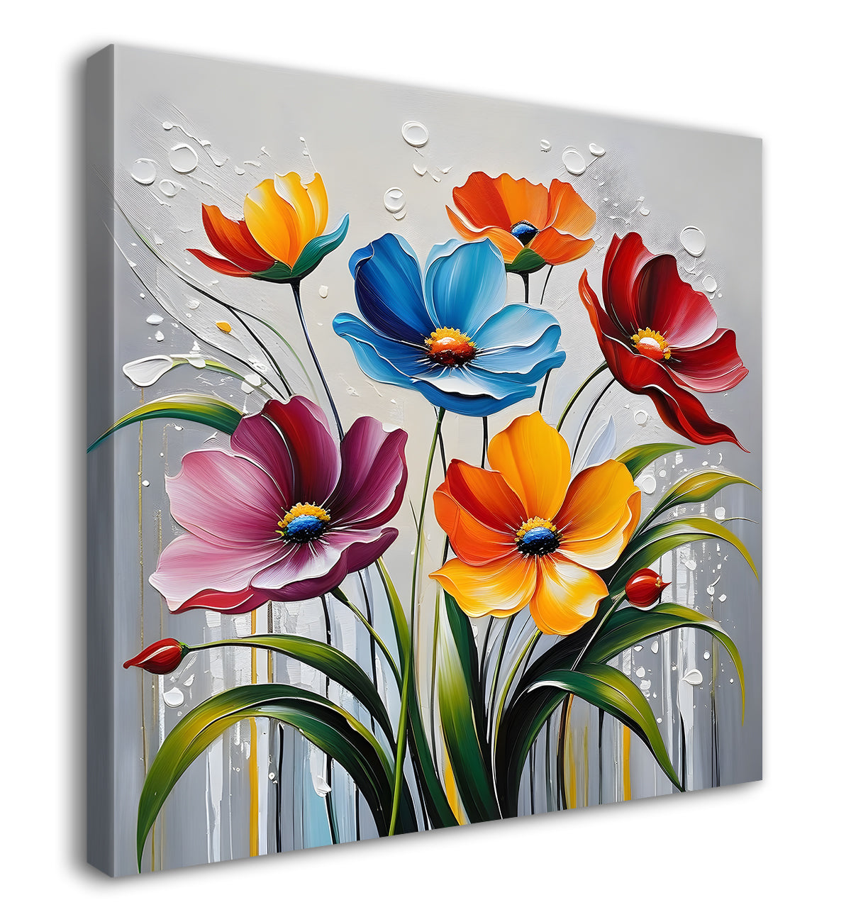Colourful flower in blue textured painting Flower-S-512