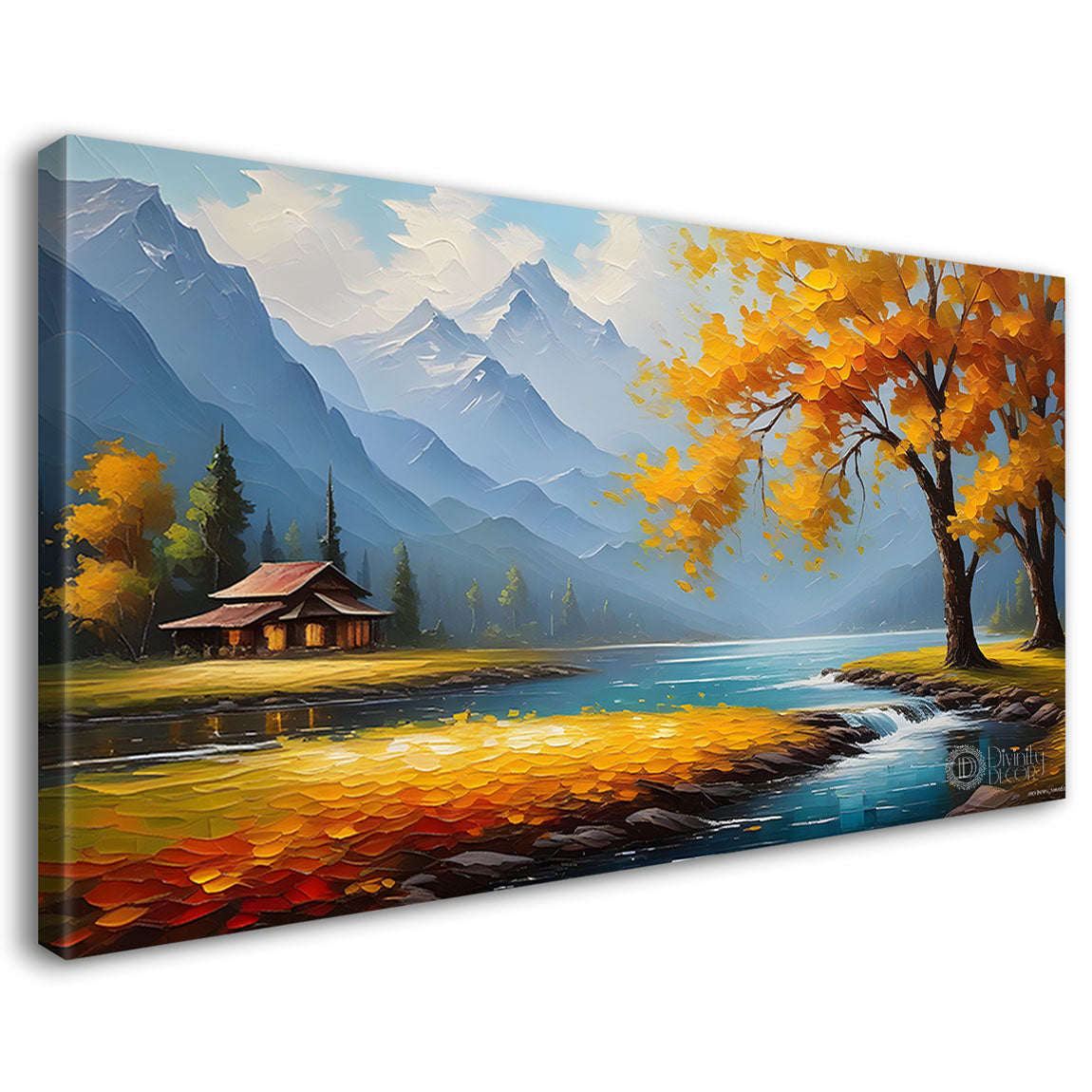 Yellow tree with moon and lake painting Canvas Painting - Nature Art -512