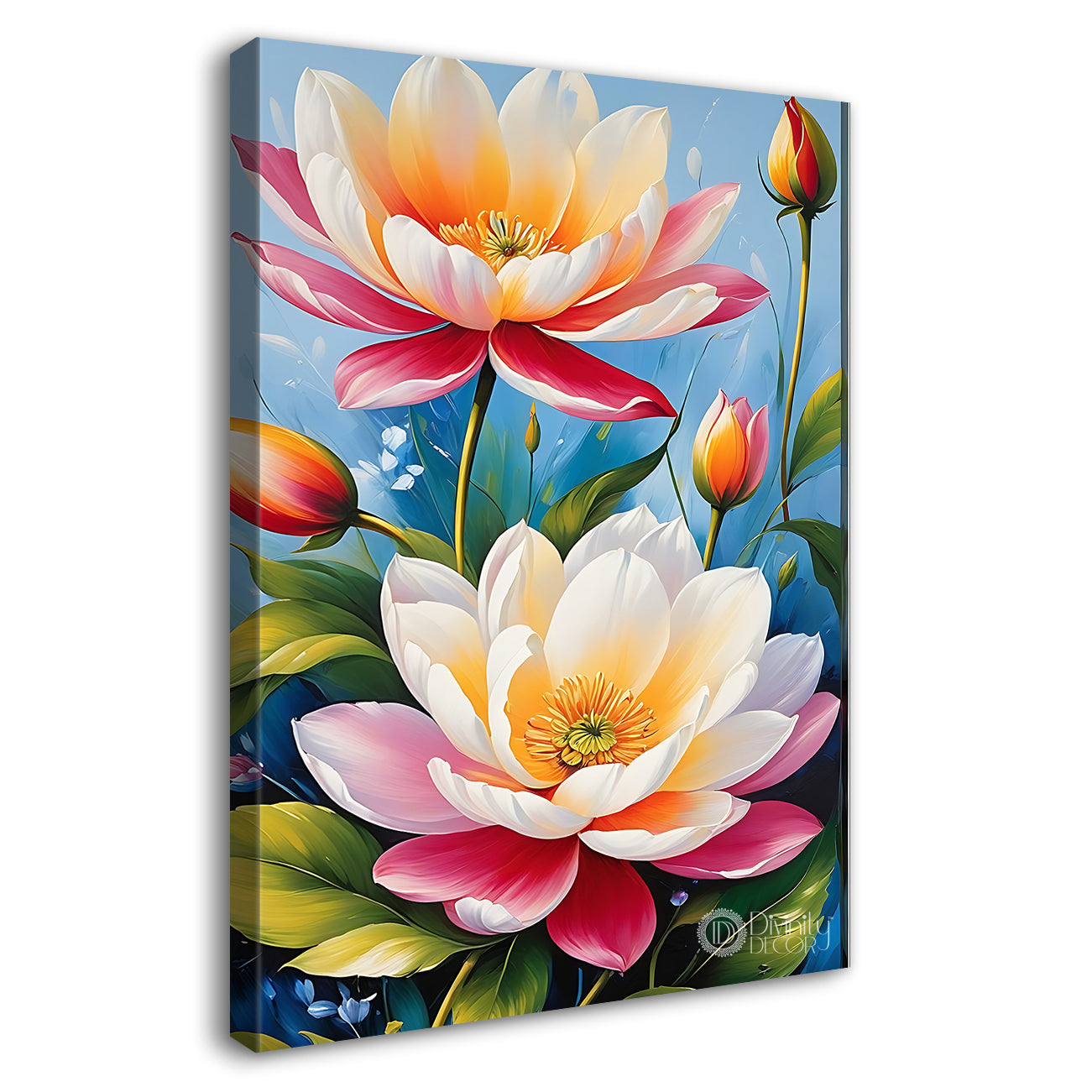 Lotuses in sky blue background art - Flower-V-512