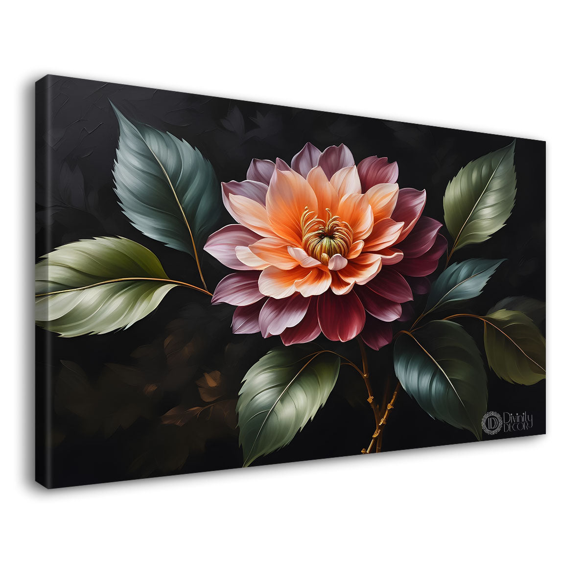 Pink flower in black background canvas painting- Flower-513
