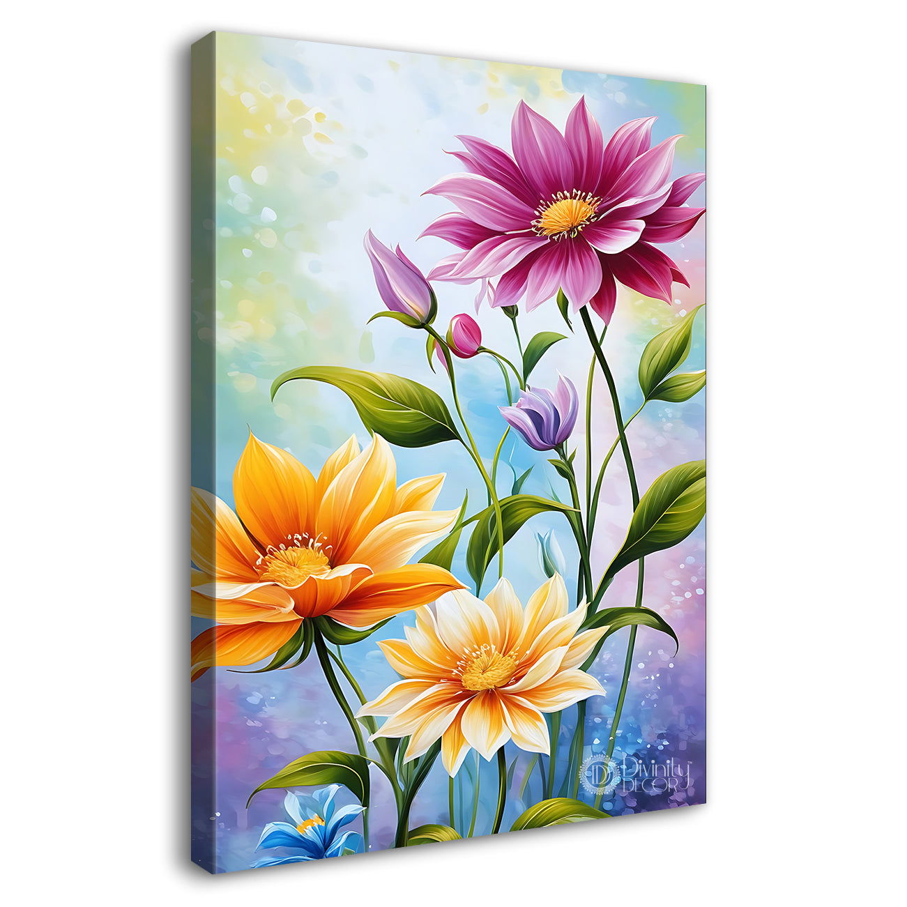 Pink and yellow flowers in colourful textured background - Flower-V-514