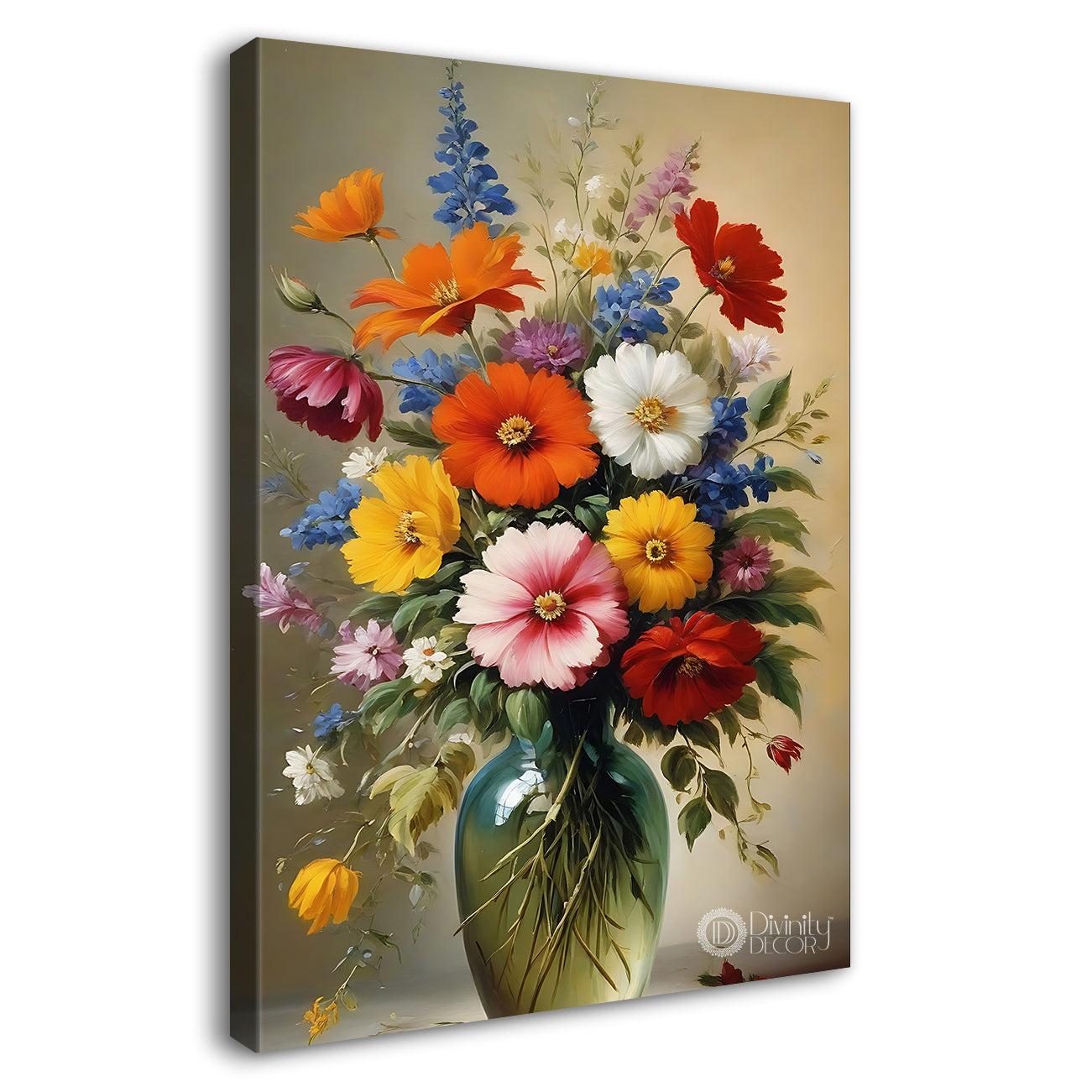 Colourful flowers in a vas in light textured background  - Flower-V-515