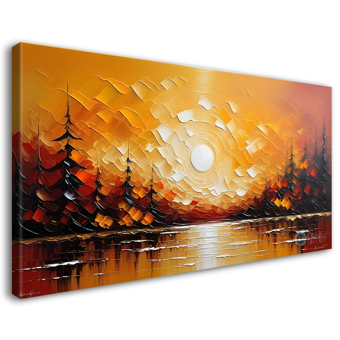 Sun with tree textured painting Canvas Painting - Nature Art -516