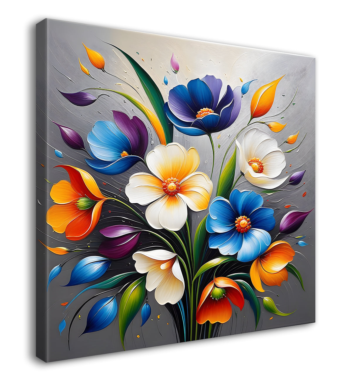 Colourful flower in blue textured painting Flower-S-516