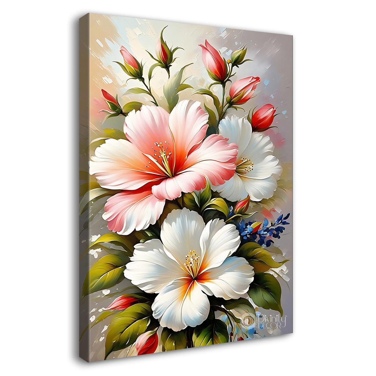 White flowers in grey textured painting- Flower-V-518