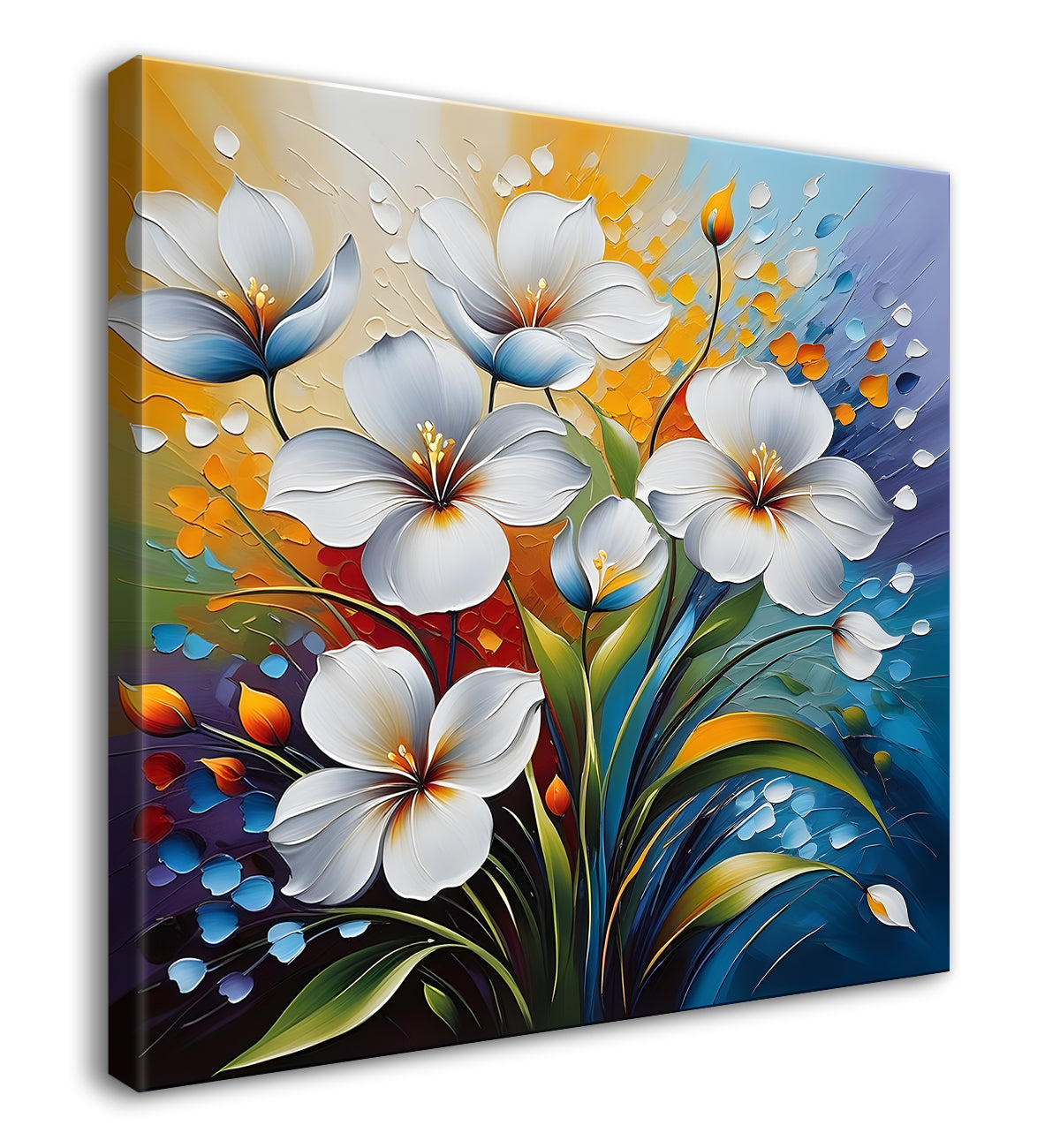 White flower in purple textured  painting Flower-S-518