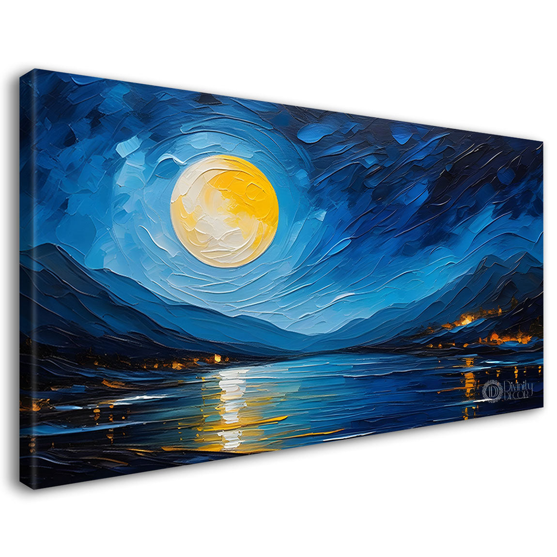 Mountains with the river and moon painting Canvas Painting - Nature Art -519