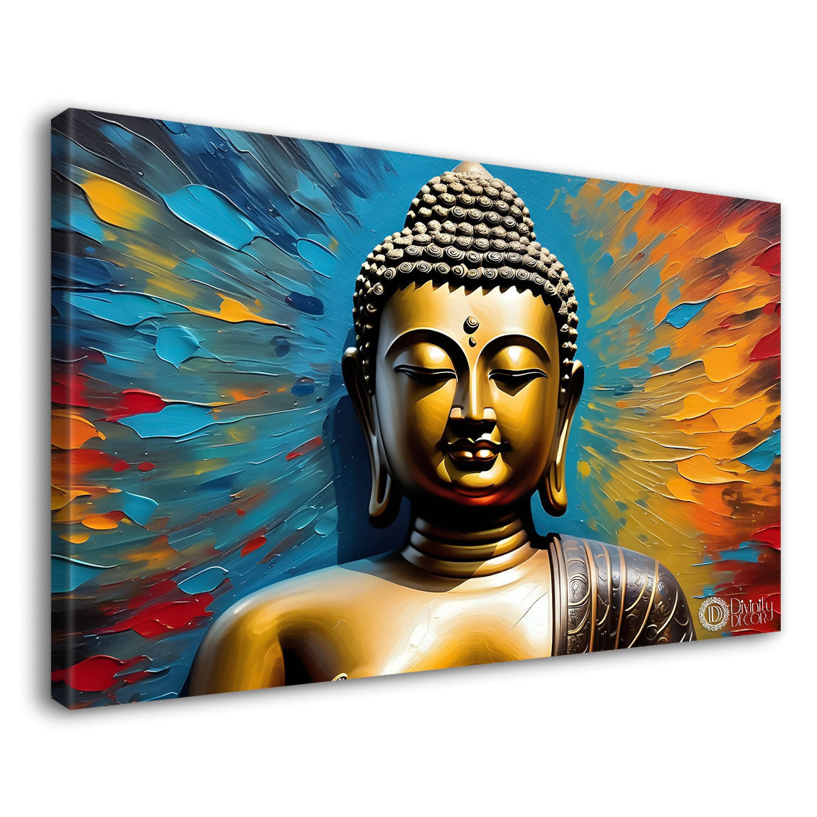 Golden buddha with colorful background textured painting Canvas Wall Painting - Buddha-51