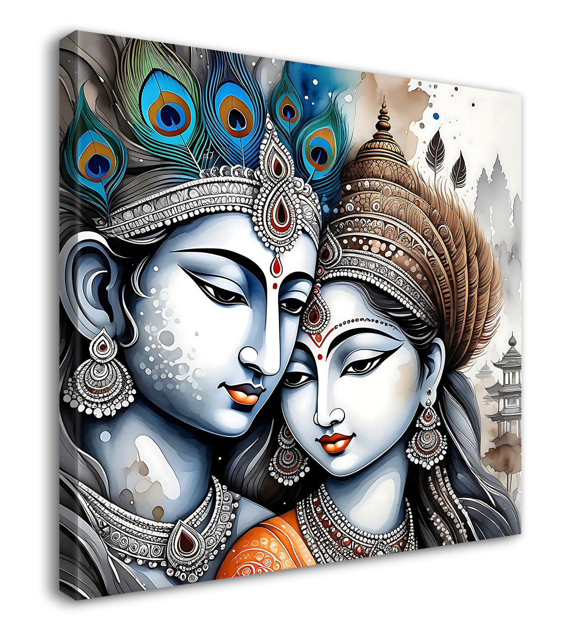 Krishna and Radha with grey and brown textured oil  Canvas Painting 24X24- Design - Krishna-S-51